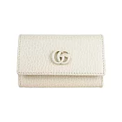 GUCCI GG Logo 荔枝皮革6孔鑰匙包 (白色)