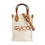 GUCCI Logo 標誌帆布小款二用琴譜包 (米色/棕色)
