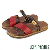 【GREEN PHOENIX】女 涼鞋 拖鞋 全真皮 兩穿 手工 平底 台灣製 EU35 紅色