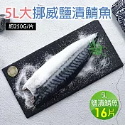 【優鮮配】5L大挪威薄鹽鯖魚16片免運組(250g/片)