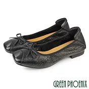【GREEN PHOENIX】女 娃娃鞋 低跟包鞋 便鞋 全真皮 小方頭 通勤 OL 上班 EU35 黑色