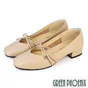 【GREEN PHOENIX】女 跟鞋 包鞋 便鞋 方頭 真皮 OL 通勤 台灣製 US5 粉紅色