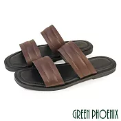 【GREEN PHOENIX】男 拖鞋 平底拖鞋 真皮 牛皮 吸震減壓 EU40 咖啡色