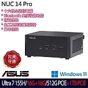 ★全面升級★ASUS 華碩 RNUC14RVHU7068A9I AI迷你桌上型電腦 (Ultra 7 155H/16G+16G/512G+1TB/W11/3年保)