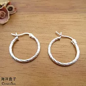 2cm簡約刻痕圈圈針式易扣S925純銀耳環.圈圈純銀耳環