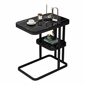 IDEA-現代輕奢雙層置物茶几/兩色可選 黑鐵+黑石紋