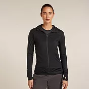 【紐西蘭Icebreaker】女 Descender RealFleece™ 長袖刷毛保暖連帽外套-300 M 黑色