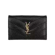 YSL Origami 金字粒紋牛皮雙釦迷你短夾 (黑色)