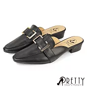 【Pretty】女 穆勒鞋 包頭拖鞋 懶人拖鞋 跟鞋 尖頭 粗跟 JP24 黑色