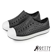 【Pretty】男女 女大尺碼 洞洞鞋 雨鞋 防水鞋 懶人鞋 休閒鞋 便鞋 EU36 黑色