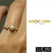 ELLIE VAIL 邁阿密防水珠寶 珍珠白鑽雙墜 金色簡約戒指 Enza Pearl Stone 6號