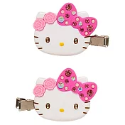 日本三麗鷗Sanrio少女瀏海髮夾 立體造型髮飾2入組A301 086豪華水鑽款(可選凱蒂貓/酷洛米/美樂蒂)Hello Kitty Kuromi Melody 凱蒂貓-粉