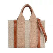 CHLOE Woody 帆布拼牛皮手提/斜背二用托特包(小)_展示品 (奶茶色)