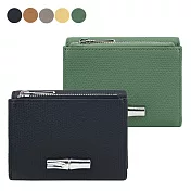 LONGCHAMP LE ROSEAU系列金屬竹節粒面牛皮三折短夾 黑