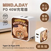【正版授權】Mind.A.Day貓咪 夾心玻璃 40W PD+QC急速充電器/充電頭 鯛魚燒