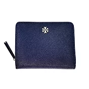 TORY BURCH 防刮皮革拉鍊短夾-深藍