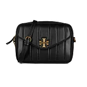 TORY BURCH 素面絎縫皮革相機包-黑
