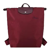 LONGCHAMP LE PLIAGE GREEN系列刺繡再生尼龍摺疊後背包(中) 紅石榴