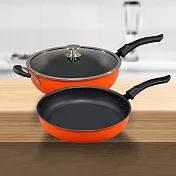 巧藝鍋航鈦備長炭遠紅外線不沾炒鍋-33cm-含蓋x1支+平底鍋-32cm-無蓋x1支