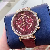 SWAROVSKI施華洛世奇瑞士錶,編號：SW00038,36mm圓形玫瑰金精鋼錶殼香檳紅錶盤真皮皮革香檳紅錶帶