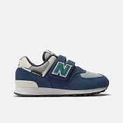 New Balance 574 [PV574SOA] 中童 運動休閒鞋 復古鞋 寬楦 魔鬼氈 舒適 深藍 綠 19 深藍/綠