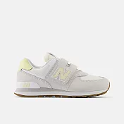 New Balance 574 [PV574CBL] 中童 運動休閒鞋 復古鞋 寬楦 魔鬼氈 舒適 淺灰 黃 19 灰/黃