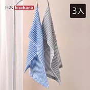 【日本Imakara】條紋風銀離子抗菌去角質加厚搓澡巾-3入- 藍白