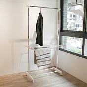 【H&R安室家】台製多功能單桿伸縮掛衣架 HG308(曬衣架/吊衣架/晾衣架/毛巾架/附輪)