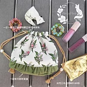 【PinkyPinky Boutique】手工珠縫 鈴蘭花滾荷葉裙襬束口袋 化妝包 宴會小包 手提包 (綠色)