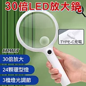 【COMET】加大鏡面30倍LED放大鏡(24顆LED燈 3檔燈光調節 帶燈放大鏡 老人閱讀 可立/YT240290)