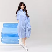 好我_Nancy寬鬆開襟口袋棉質洋裝 FREE 淺藍