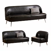 IDEA-古典藝術光澤油蠟皮沙發套組/兩色可選 黑色