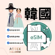 (電子票) 【AOTEX】eSIM韓國3天無限高速網路吃到飽兌換券(MO)【受託代銷】