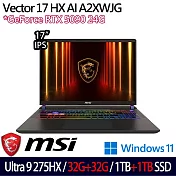 ★全面升級★MSI 微星 Vector 17 HX AI A2XWJG-066TW 17吋 電競筆電(U9-275HX/32G+32G/1TB+1TB/RTX5090)