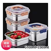 DOLEE 316不鏽鋼手提保鮮盒1700ml+2300ml 超值2入組 WT27+WT28