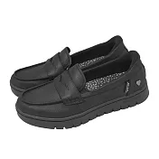 Skechers 休閒鞋 Arch Comfort Slip-Ins 寬楦 女鞋 黑 皮革 套入式 樂福鞋 懶人鞋 114246WBBK 24cm BLACK