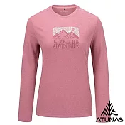 【ATUNAS 歐都納】女款羊毛長袖T恤/透氣排汗/環保印花圖T/大尺碼A1TS2544W- S 灰粉