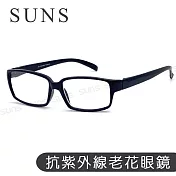 MIT抗紫外線老花眼鏡 質感簡約墨黑框 高硬度耐磨鏡片 配戴清晰 100度
