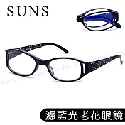 高機能折疊老花眼鏡 星夜黑 濾藍光老花眼鏡 高硬度耐磨鏡片 配戴清晰 100度