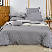 (網路獨家)義大利La Belle《織光雙韻-冷霜灰》特大天絲棉雙色滾邊四件式被套床包組