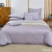 (網路獨家)義大利La Belle《織光雙韻-丁香紫》特大天絲棉雙色滾邊四件式被套床包組