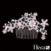 【Hera赫拉】水鑽珍珠奢華髮梳新娘髮飾 珍珠花葉款-玫瑰金