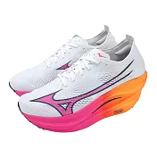Mizuno 競速跑鞋 Wave Rebellion PRO 3 男鞋 白 粉紅 花火系列 碳板 路跑 美津濃 U1GD2533-11