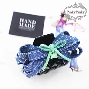 【PinkyPinky Boutique】麂皮牛仔多層蝴蝶結抓夾 鯊魚夾 公主頭夾 (綠色)