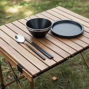 仙德曼雙層304不鏽鋼笠形湯碗-附蓋-20cm-2入-霧黑+316不鏽鋼餐具組-4套入