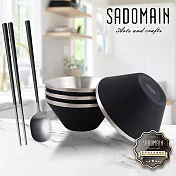 仙德曼雙層304不鏽鋼笠形碗-4入-黑色+316不鏽鋼餐具組-4套入