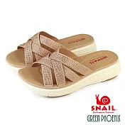 【SNAIL蝸牛】女 拖鞋 休閒拖鞋 厚底 超輕量 交叉 水鑽 彈力 EU36 粉紅色