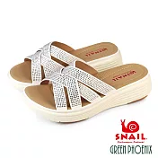 【SNAIL蝸牛】女 拖鞋 休閒拖鞋 厚底 超輕量 交叉 水鑽 彈力 EU35 白色