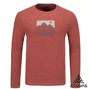 【ATUNAS 歐都納】男款羊毛長袖T恤/透氣排汗/環保印花圖T/大尺碼A1TS2543M- M 磚紅