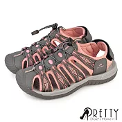 【Pretty】女 溯溪鞋 涼鞋 護趾 運動 休閒 戶外 水陸兩棲 EU36 灰桃色